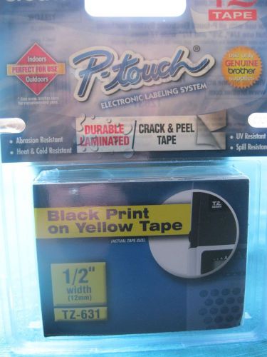 Brother TZ-631 blk print yellow tape 1/2&#034;  lot of 6 pieces laminated