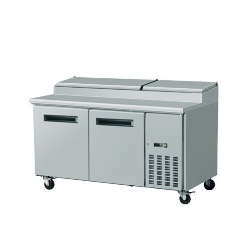 EQ PR67L2 Commercial Double 2 Door Pizza Prep Refrigerator Cooler Table 70&#034; Unit