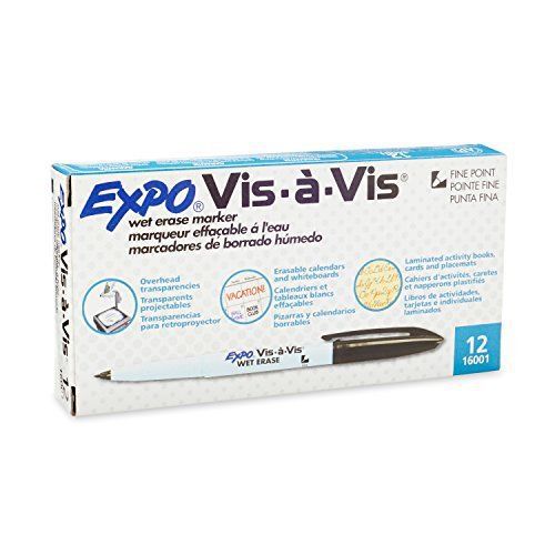 Expo Vis-A-Vis Wet-Erase Overhead Transparency Markers, Fine Point, Black, New