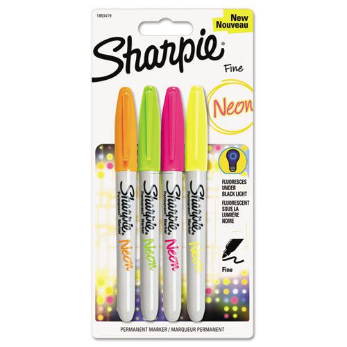 Neon Permanent Markers, Assorted, 4/Pk