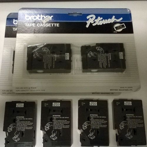 8 New Brother P-Touch TC-33 TC33 Gold on Black Tape Cartridges