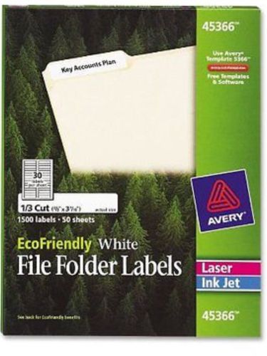 Avery ecofriendly white file folder 1/3 cut 1500 laser/ink jet labels 45366/5366 for sale