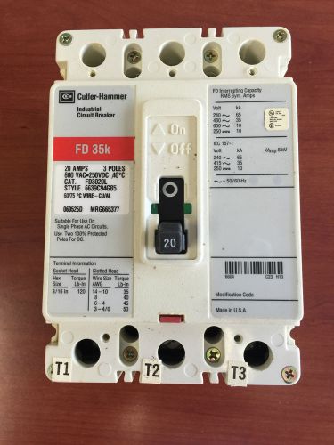 Eaton Cutler Hammer FD3020L Breaker 3P 20A Used Excellent Working Condition