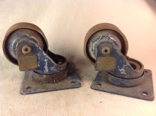 Set of 2 Vintage Industrial Darnell Steel Swivel Casters w/ Bearings