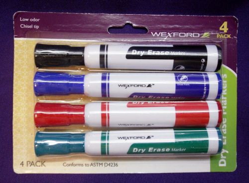 4 Pack  Dry Erase Markers 4 Different Colors Chisel Tip  NEW