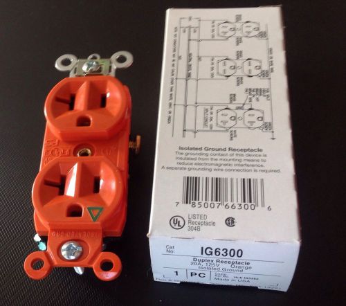 Pass &amp; seymour ig6300 duplex 20a 125v orange isolated ground *free shipping* for sale