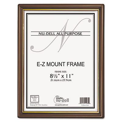 EZ Mount Document Frame with Trim Accent, Plastic, 8-1/2 x 11, Walnut/Gold