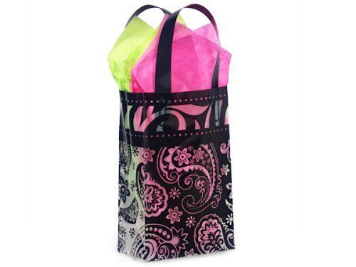 Black Clear Paisley Print Small Plastic Shopper Gift Bag Set of 5 Cute Trendy
