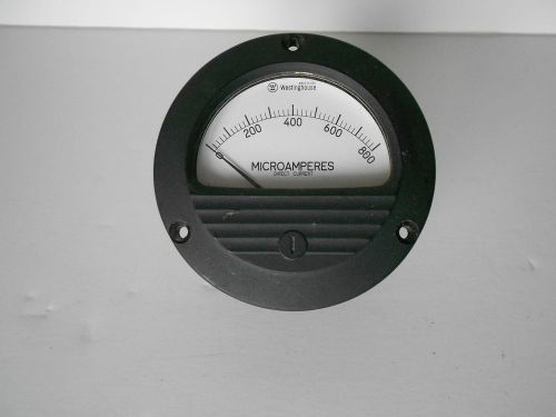 Vintage Westinghouse Round 2-3/4&#034; Panel Meter Ammeter  0-800 D.C. MicroAmperes