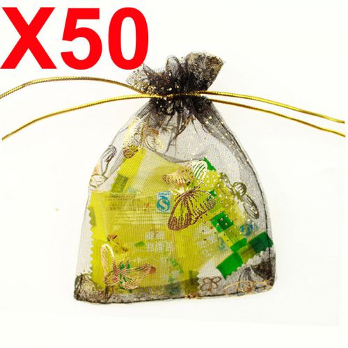 50 XL black butterfly organza gift candy bags jewellery favour pouches wrap