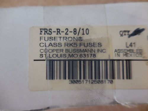 A box of 10 FUSETRON P/N # FRN-R- 2 8/10 CLASS RK5 TIME DELAY CURRENT LIMITING.