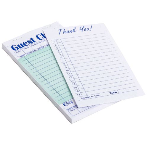 Green and White Guest Check with Bottom Guest Receipt  50 Books Case