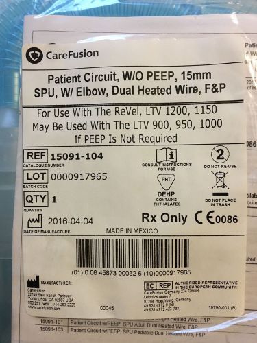 CareFusion Patient Circuit w/o Peep 15mm SPU with Elbow Ref#15091-104