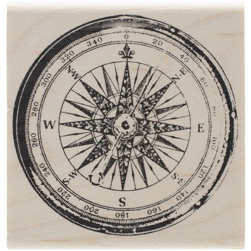 &#034;tim holtz mounted red rubber stamp 2&#034;&#034;x2&#034;&#034;-compass&#034; for sale