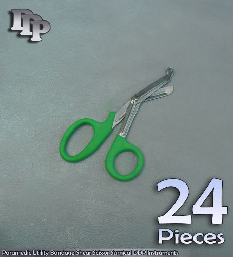 24Pcs Paramedic Utility Bandage Shear Scissor 5.5&#034;Green Handle Surgical DDP Inst
