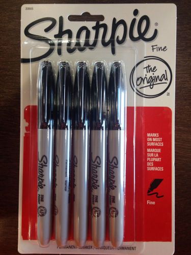 Sharpie Permanent Markers Fine Black 5ct **ships Fast**