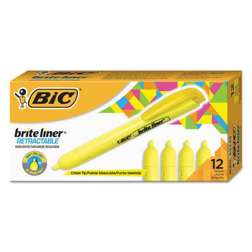 Brite liner retractable highlighter, chisel tip, fluorescent yellow, dozen for sale