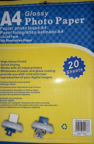 3 PACKS OF 20 HIGH GLOSS/GLOSSY PHOTO PAPER/A4-210X297mm-QTY. 60-FAST FREE SHIP!