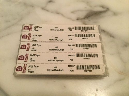 Drillco Cutting Tools 1/4 X 28 2000 HHS Hand Taps, Bright TAPER Pack of 5
