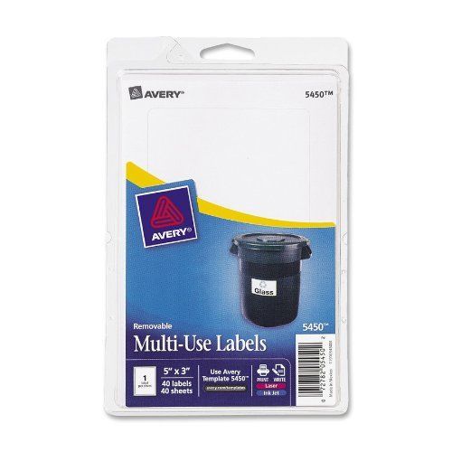 Avery 5450 Removable Print or Write Labels, 3&#034; x 5&#034; - White (Pack of 40) New
