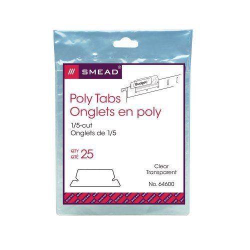 Smead poly tab 1/5 cut tab, clear, 25 per pack (64600) new for sale