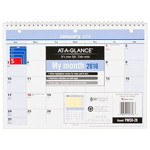 At-A-Glance AT-A-GLANCE Monthly Desk / Wall Calendar 2016, Quick Notes, 12