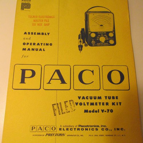 PACO V-70, VOLTMETER KIT MANUAL/SCHEMATIC/PARTS LIST/ASSEMBLY INSTRUCTIONS
