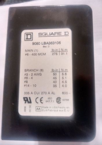 Square d 9080lba363106 power distribution block; 335 amp / 270 amp, 600 vac, 3p for sale
