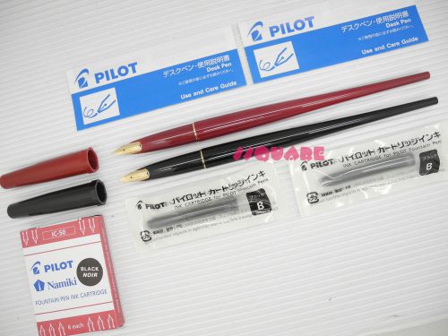 2 x Pilot Desk Pen Extra Fine Nib Fountain Pen w/ 8 Black Ink Cartridges