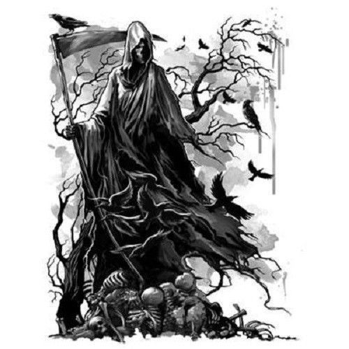 Reaper Crows &amp; Skulls HEAT PRESS TRANSFER for T Shirt Sweatshirt Fabric 729o