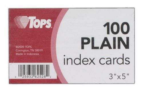 Tops TOPS Index Cards, 100 Cards per Pack, Plain, White , 3 x 5 Inches (62528W)