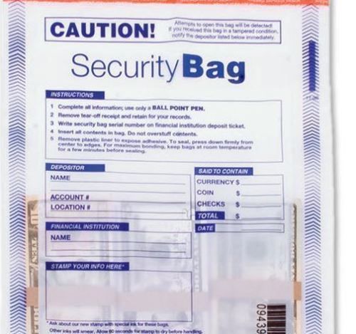 Cash/Coin Deposit Bags 9&#034; x 12&#034;  Clear Single Pocket 100 Bags Security