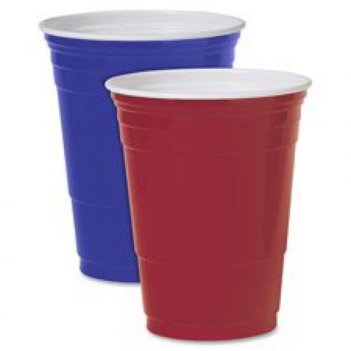 Party Cup, Plastic Construction, For Cold Drinks, 16 Oz Capacity, Red, 50/Bag