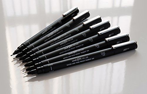 Uni-ball pin drawing pens assorted tip sizes - black, pack of 5 for sale