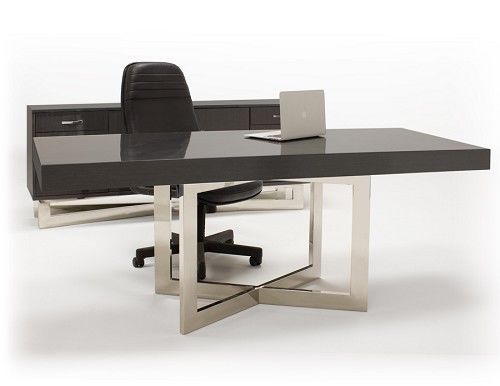 75&#034; Modern Office Desk with Gray Oak Top &amp; Stainless Steel Base