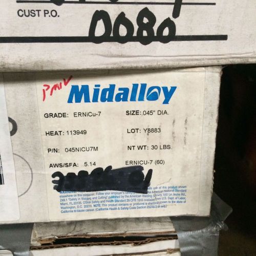 Midalloy Alloy 60 ERNiCu-7 .045&#034; 30lbs spool Mig Wire