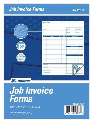 Adams Job Invoice Unit Form, 3 Part, Carbonless, 8.5 x 11.44 Inches, 50 Sets per