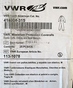 Case/25 VWR Maximum Protection Coveralls Medium 414004-315 Zippered Med