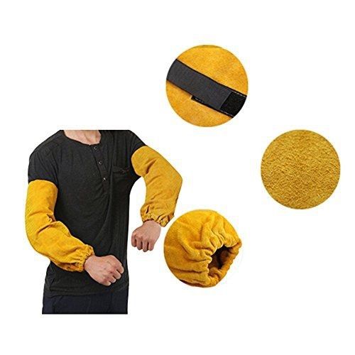 Joyutoy Welding Sleeves Leather Yellow 18&#034; Elastic Cuff Heat Resistant Protect