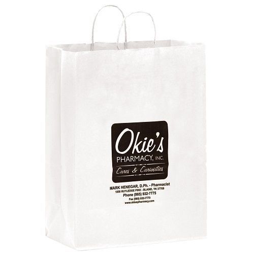 250 White Kraft Shopping Bags Customized with Your Business&#039;s Logo and  Message