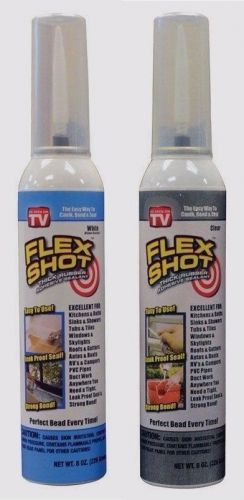 1ea White &amp; Clear FLEX SHOT Jumb 8oz Rubber Sealant Caulk Stop Leak FlexSeal TV