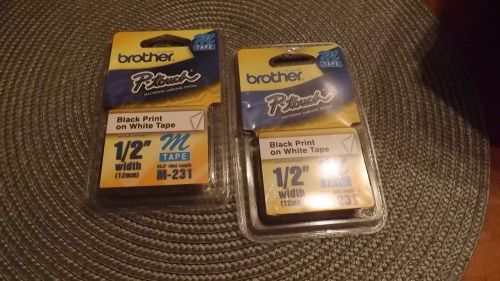 2  NEW Brother M231 P-Touch Label Tape, 1/2&#034; Black on White M Series M-231
