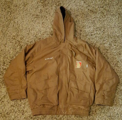 Salisbury pro-wear arc flash jacket w/hood, 2xl, full zip, 45 cal/cm2, brown for sale