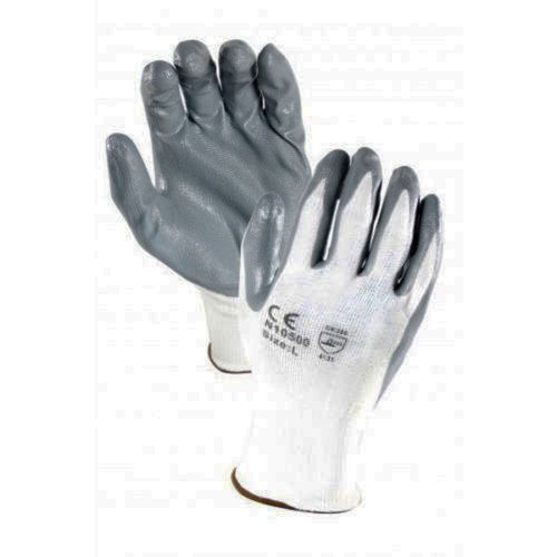 12 PAIRS White 13 Gauge Nylon, Gray Nitrile Palm Coated Textured Glove - Medium