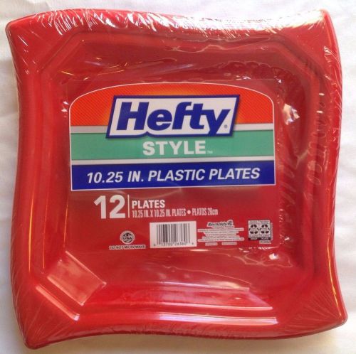 Hefty Style Square Red Plastic Plates 10.25 inch Pack of 12 Party Holiday Dinner