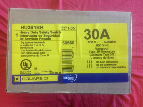 New Square D  HU361RB Heavy Duty Safety Switch 30A 600V non fused NEMA 3R