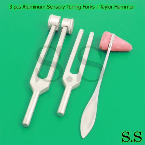 Set of 3 pcs Aluminum Sensory Tuning Forks C 128 512 +Taylor Hammer Mallet