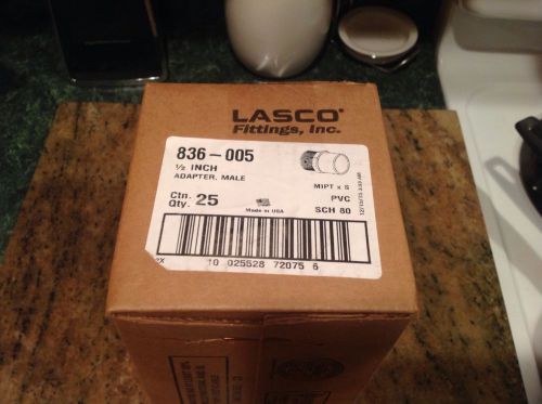 Box of 25 lasco 836-005 male adapter, 1/2 in, mnptxslip socket, pvc sch 80 for sale