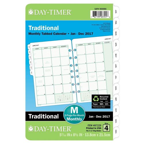 Day-timer monthly planner refill 2017 two page per month loose leaf 5-1/2 x 8... for sale