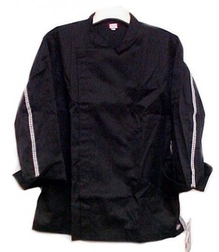 Dickies Black Tunic Chef Jacket Coat Checkered Trim CW070301 Size 34 New Brand n
